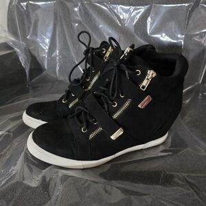 Black High-Top Wedge Sneakers